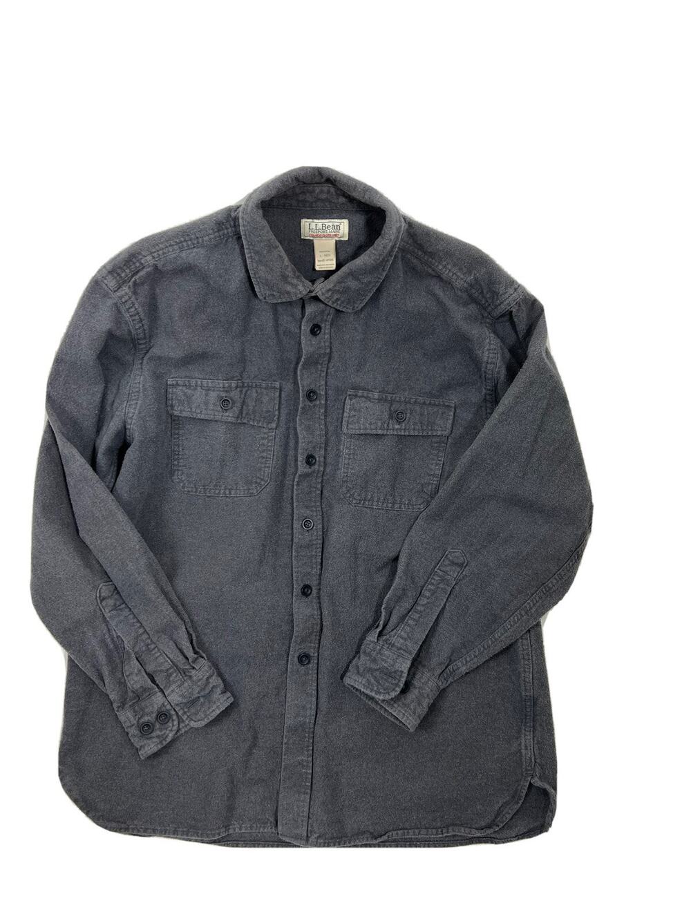 Vintage LL Bean Shirt L Mens Gray Heavy Chamois Flannel Button Up Outdoor